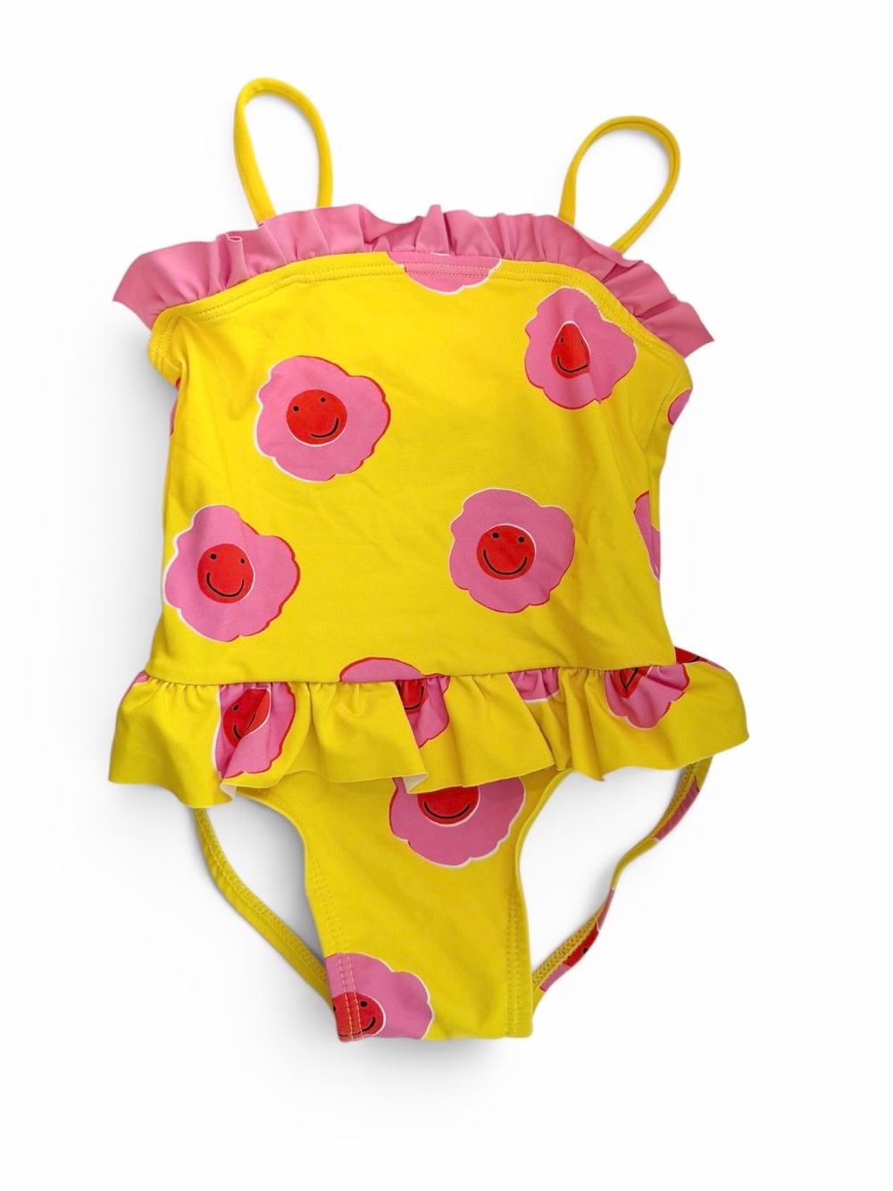 Stella McCartney Kids Yellow/Pink Flower Smiley Face Ruffle One Piece Swimsuit
